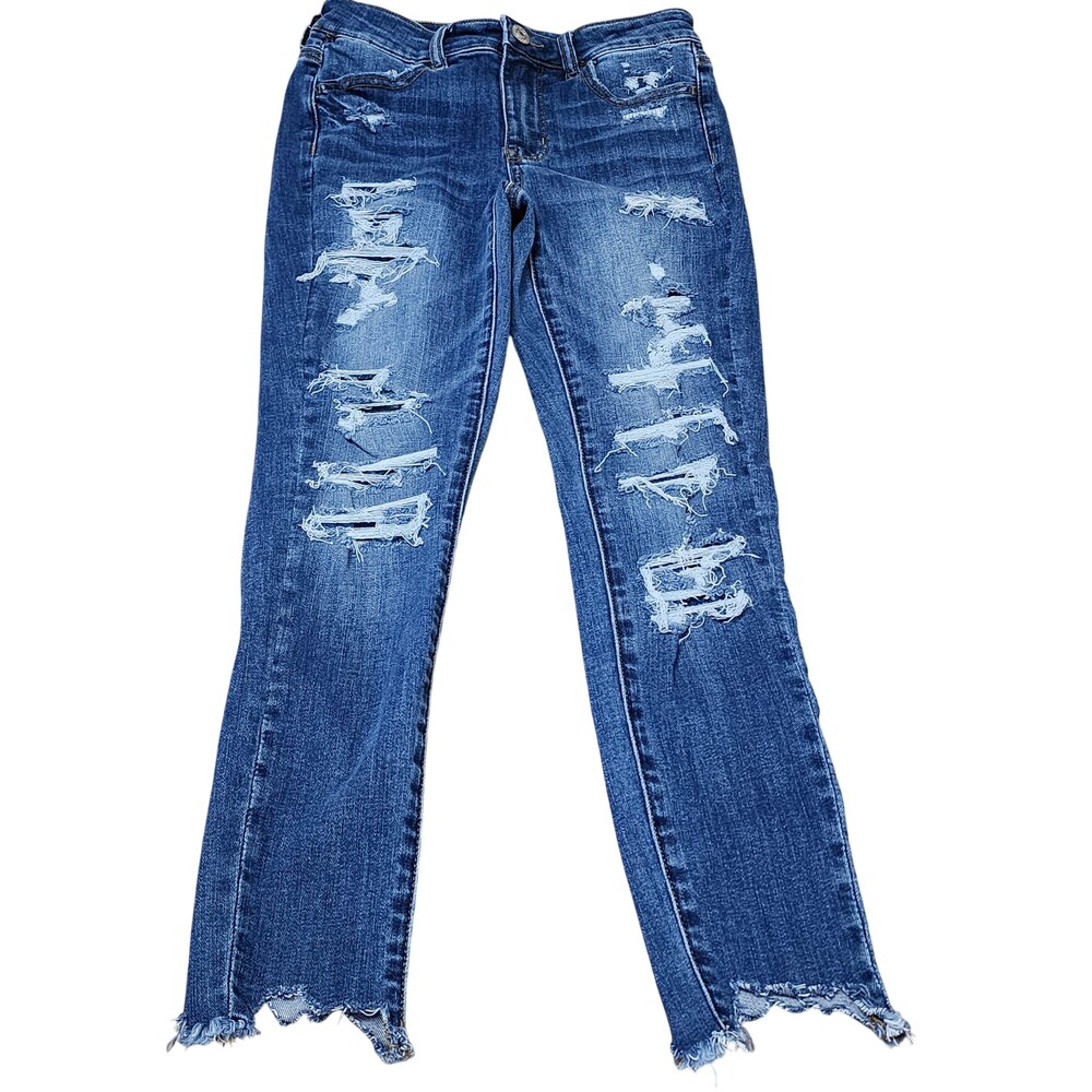 American Eagle Outfitters Jeans Womens 4 Blue High Rise Jegging Crop Distressed